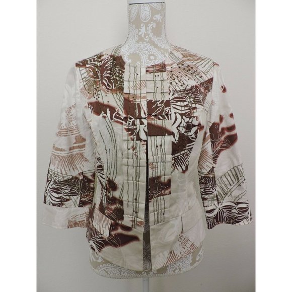 Coldwater Creek Fall Blazer Jacket Brown Bead 6 Beige Career 3/4 Sleeves Career - Picture 1 of 3